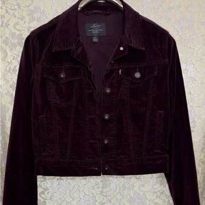 Vintages Y2K Levi's Women's Deep Burgundy Velvety Jean Jacket